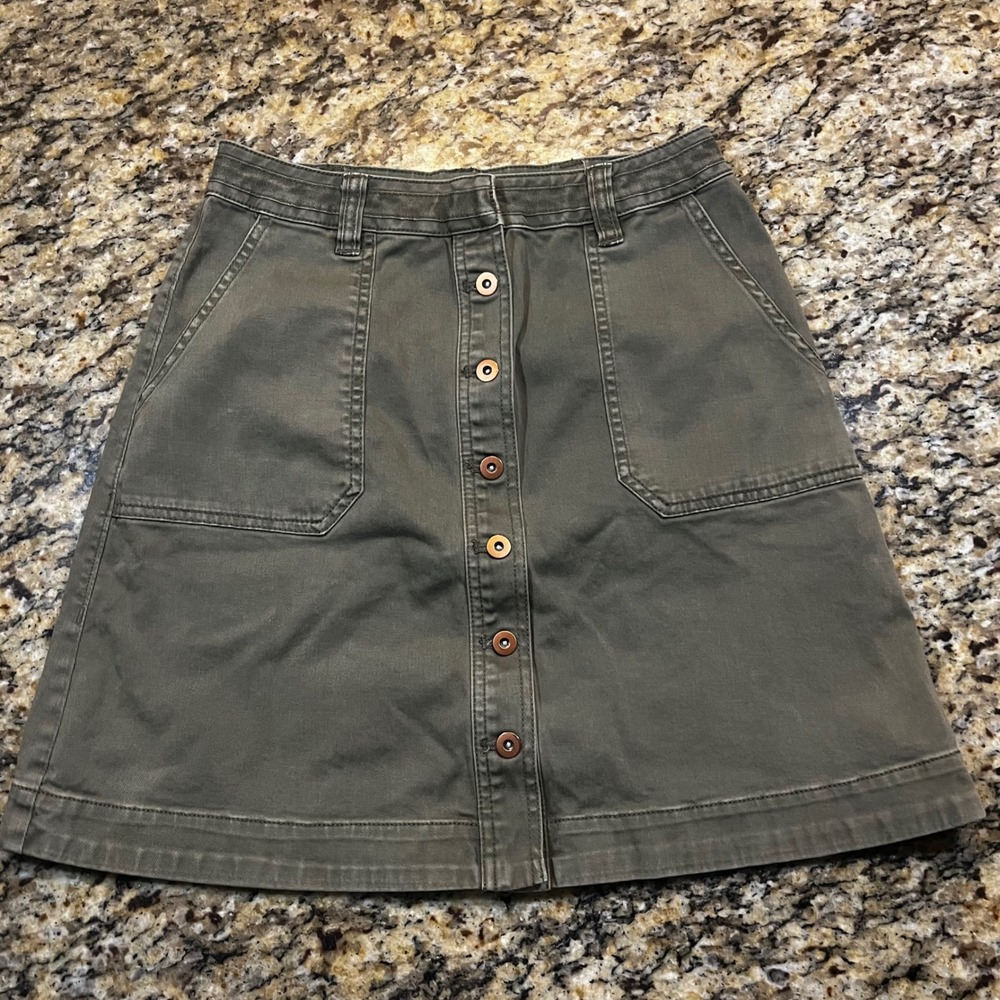 Pilcro‎ and the Letterpress Olive Green Button Front Mini Skirt Womens Size 2